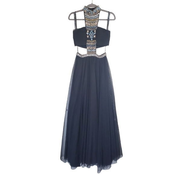 Sherri Hill Exotic Beaded Crystal Elegant Cut Out Black Formal Prom Dress  Size 2 Dresses